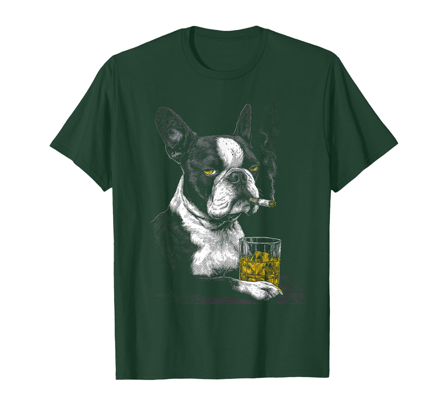 Boston Terrier Smoking Cigarette Whisky Lover Funny Dog T-Shirt