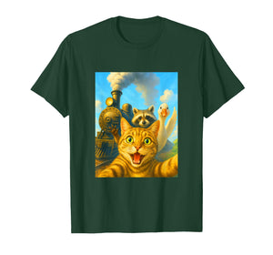 Funny Steam Engine Train Design Cat Selfie Raccoon Goose T-Shirt
