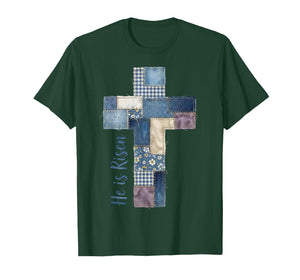 Happy Easter Day He is Risen Jesus Christian Cross Patchwork T-Shirt
