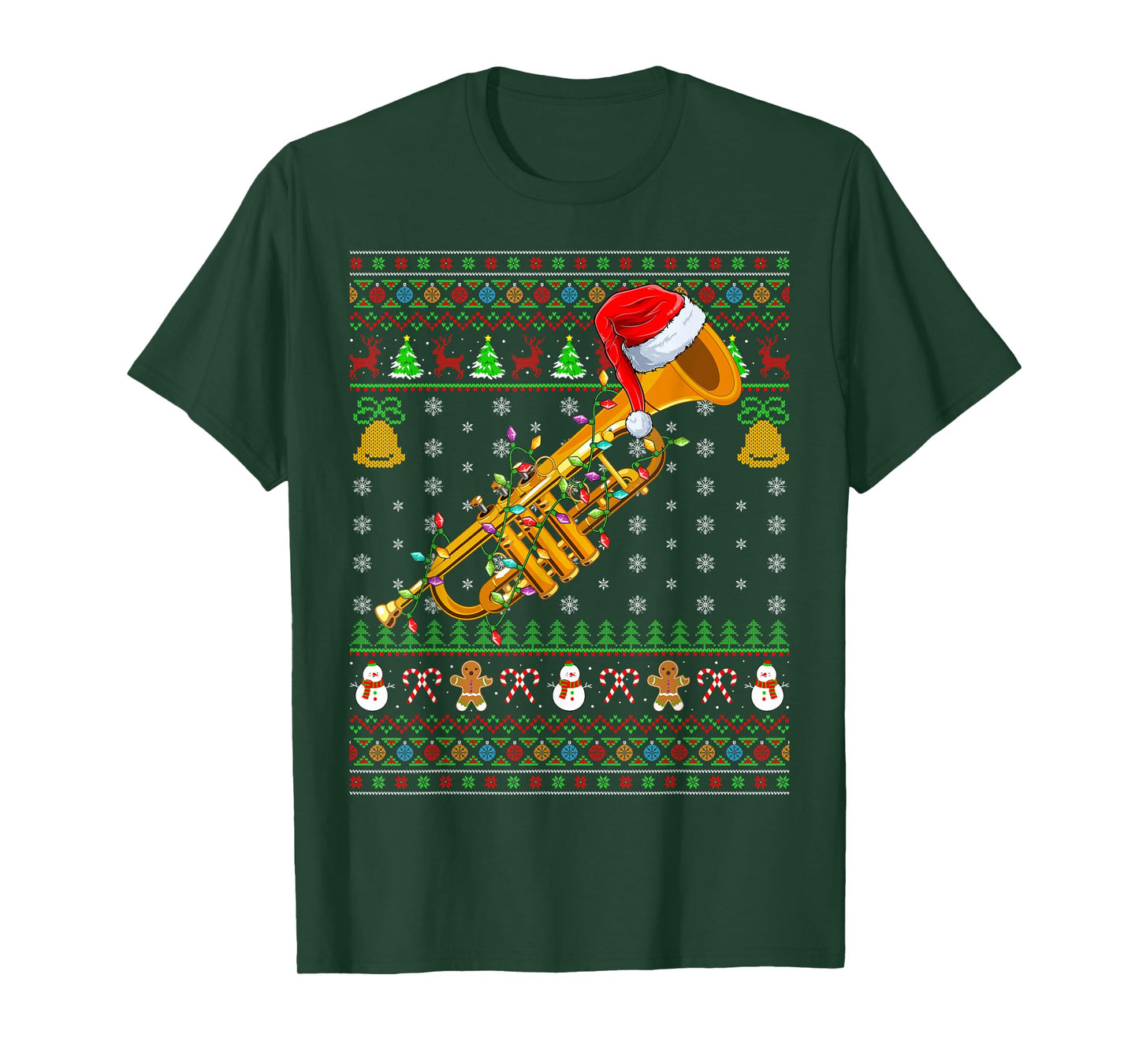 Trumpet Christmas Lights Funny Music Lover Ugly Sweater Xmas T-Shirt