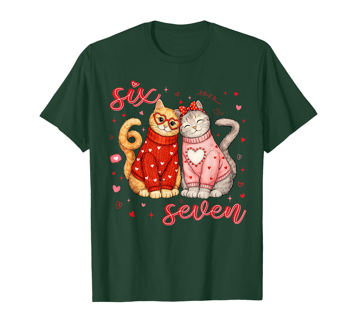 67 Six Seven 6 7 Meme Couple Valentine Funny Cat Men Women T-Shirt