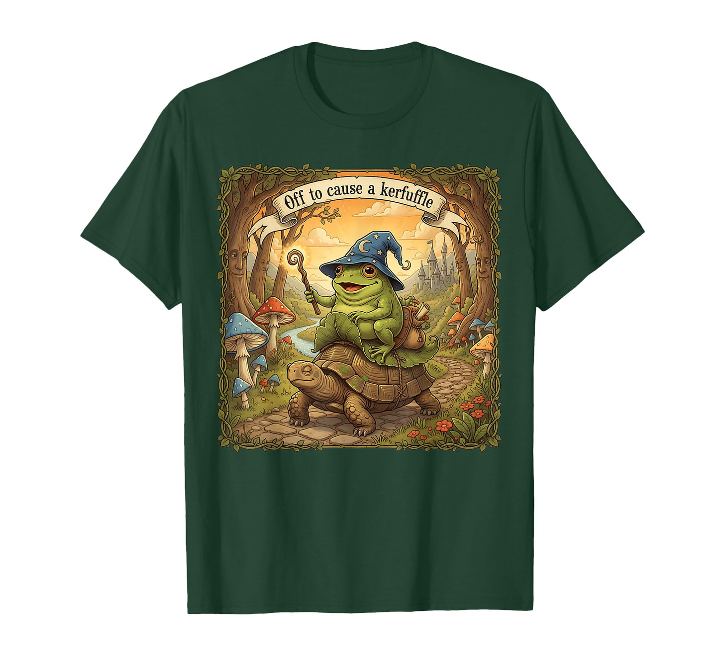 Off to Cause A Kerfuffle Funny Meme Whimsical Frog Wizard T-Shirt