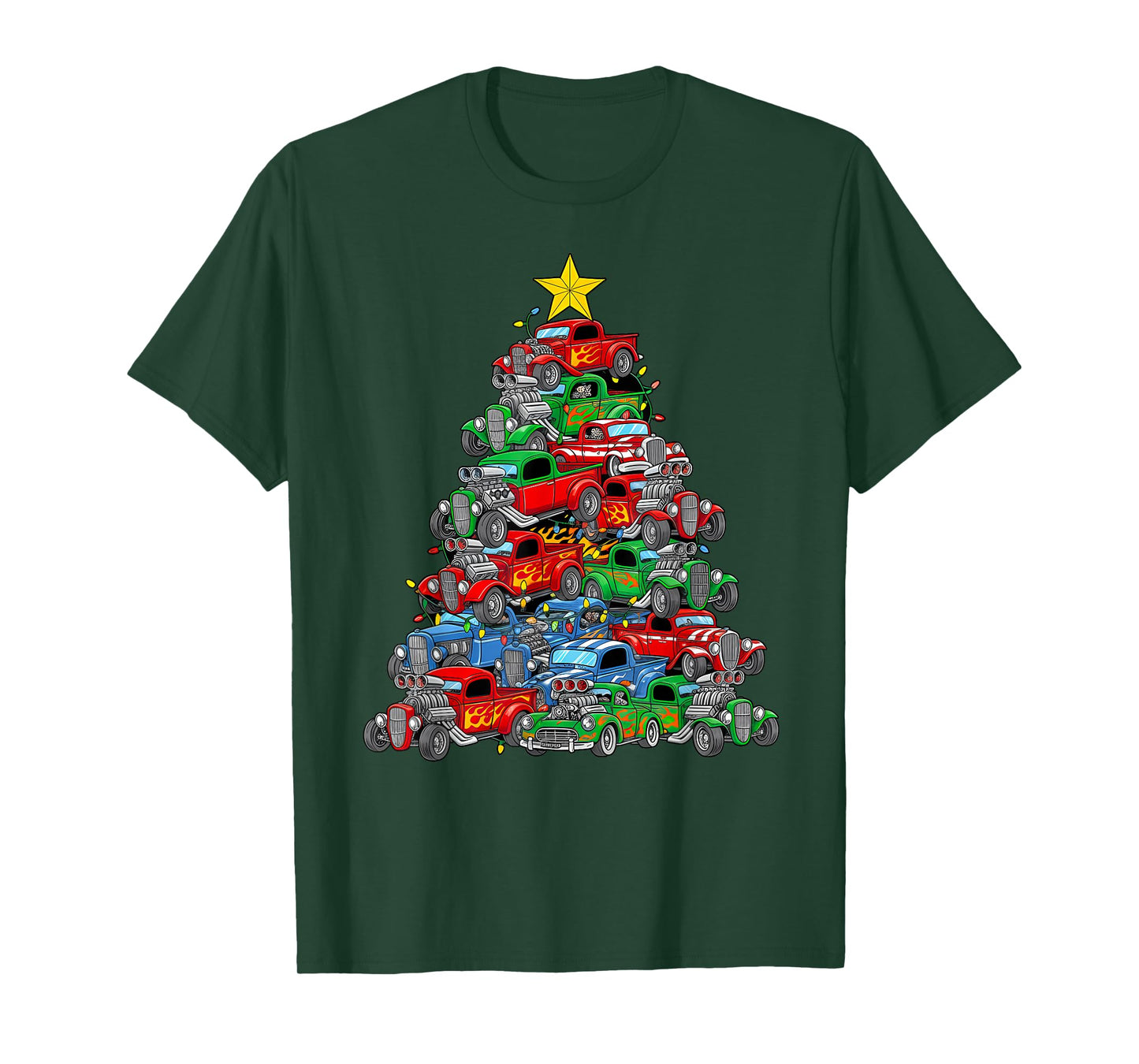 Hot Rod Christmas Tree Muscle Car Boys Men Xmas Classic Cars T-Shirt
