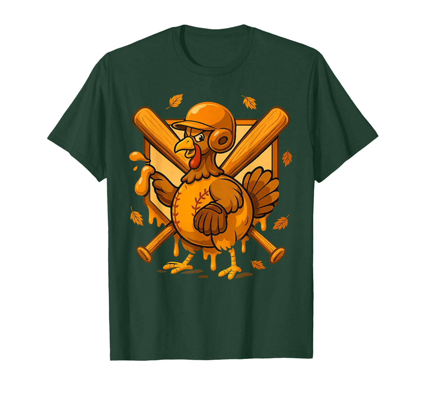 Turkey Baseball Thanksgiving Funny Batter Drip Youth Boys T-Shirt