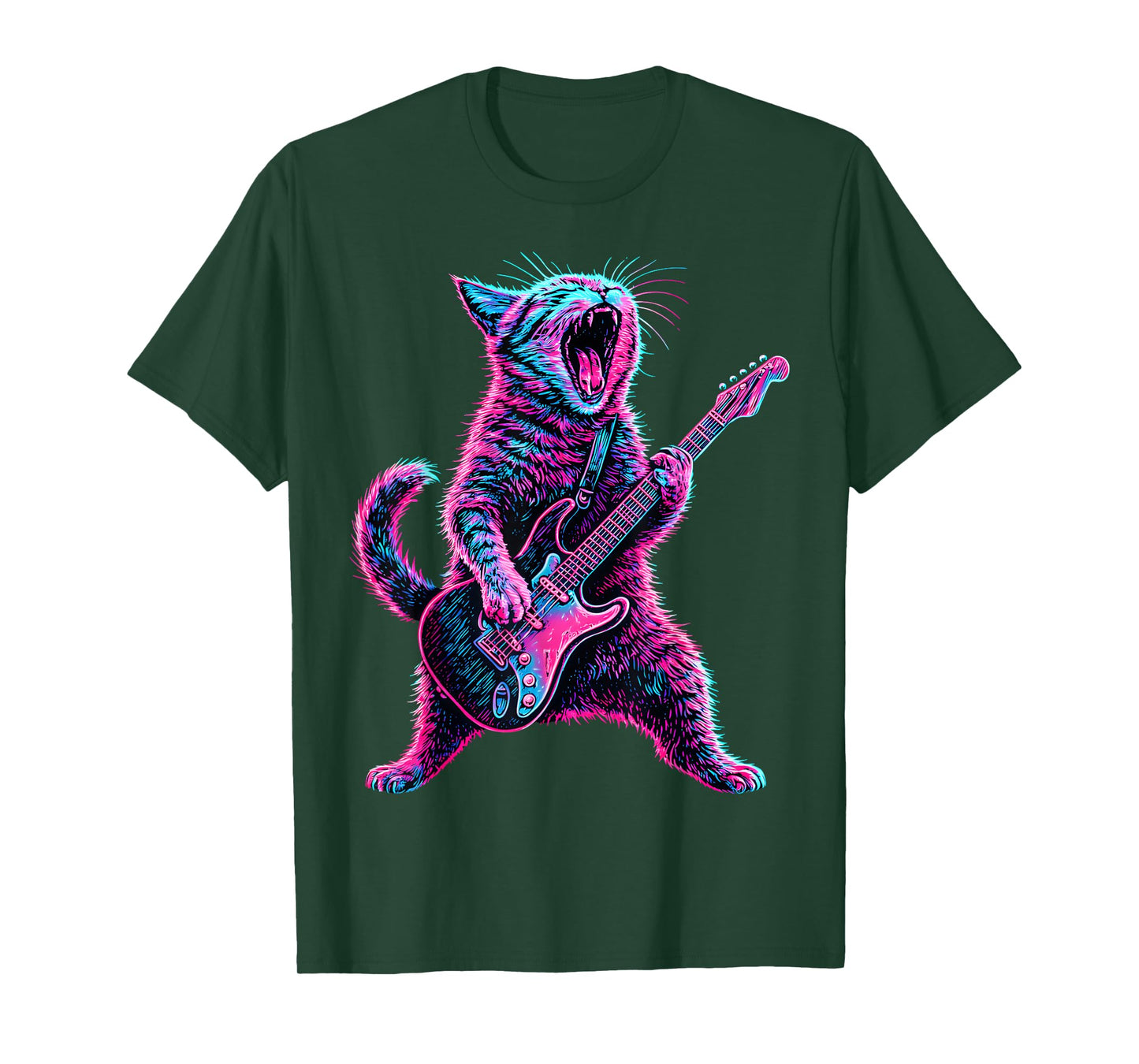 Cat Playing Guitar Retro Music Rock Lovers Cat Guitar Player T-Shirt