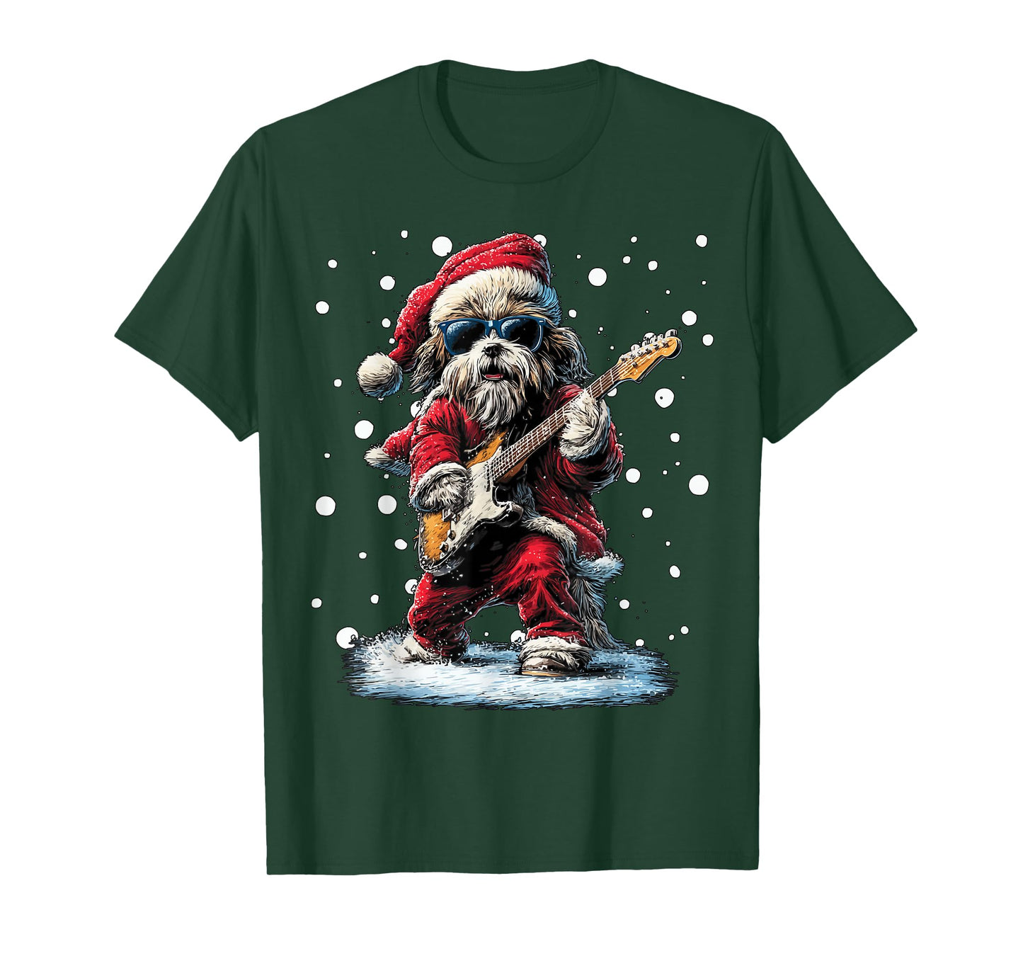 Christmas Shih Tzu Playing Guitar Funny Musician Dog Music T-Shirt