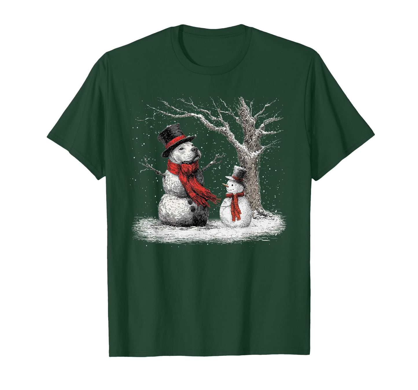 Funny Pitbull Dog in The Snow Tree Christmas Winter T-Shirt