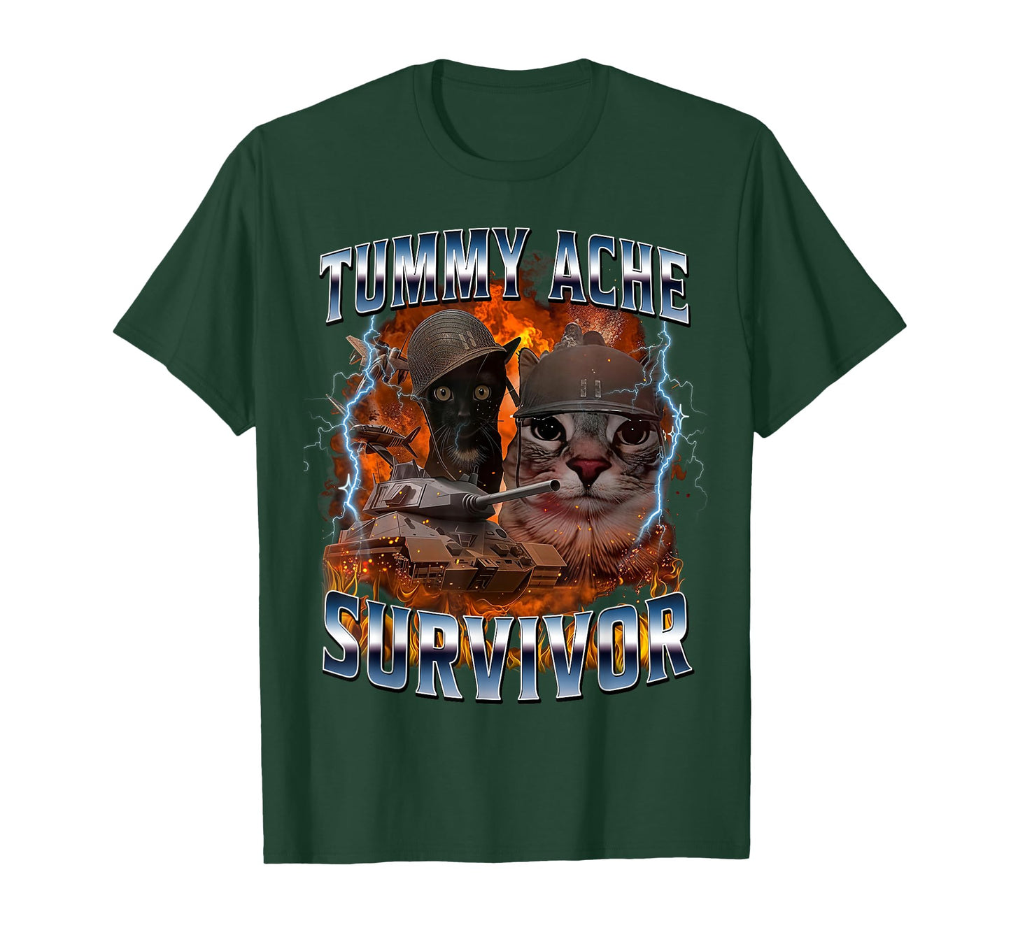 I Survived Today's Tummy Ache Funny Silly Cat Meme T-Shirt