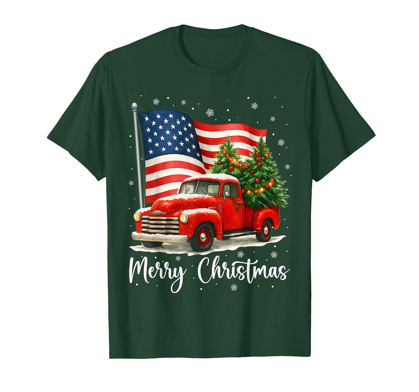 Merry Christmas Red Truck Christmas USA Flag Family Pajama T-Shirt