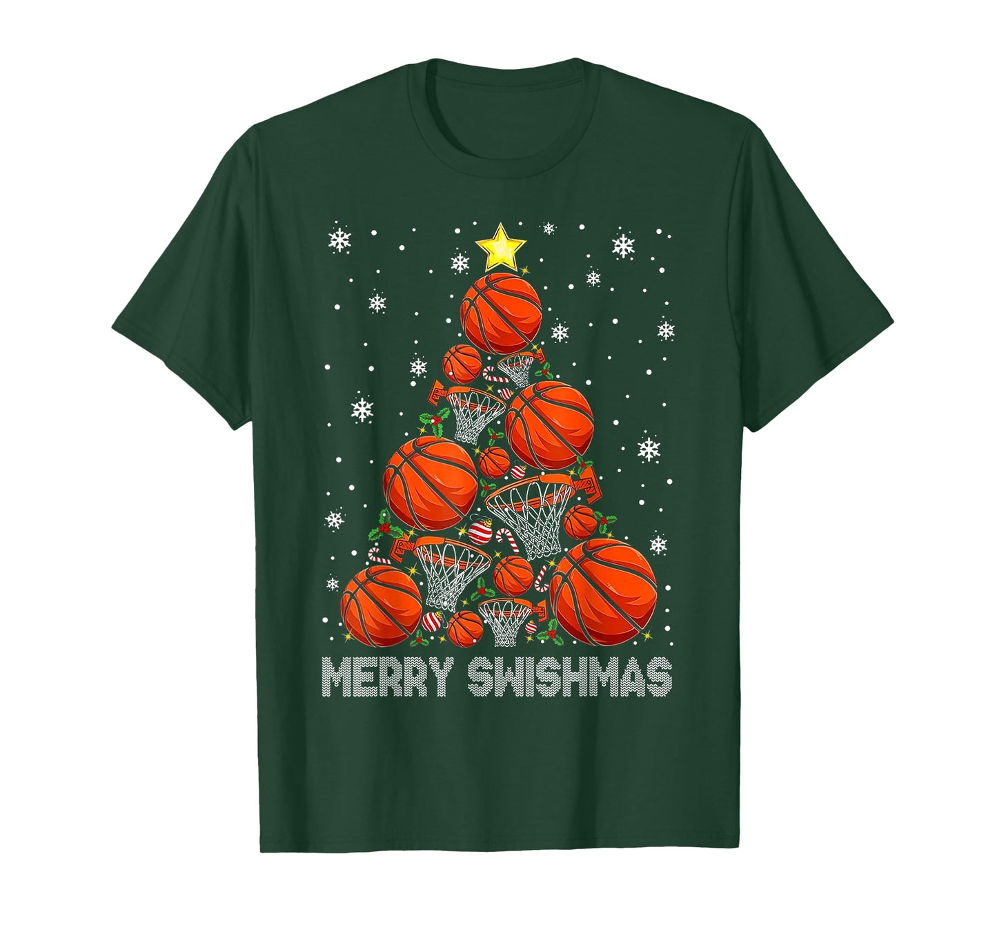 Merry Swishmas Basketball Christmas Tree Xmas Men Boys Kids T-Shirt