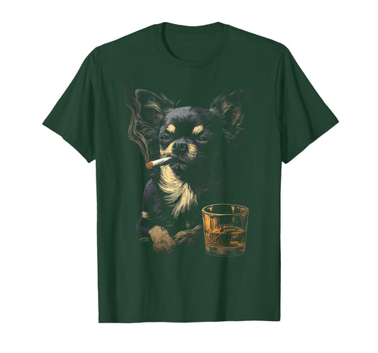 Chihuahua Smoking Cigarette Whisky Lover Funny Dog T-Shirt