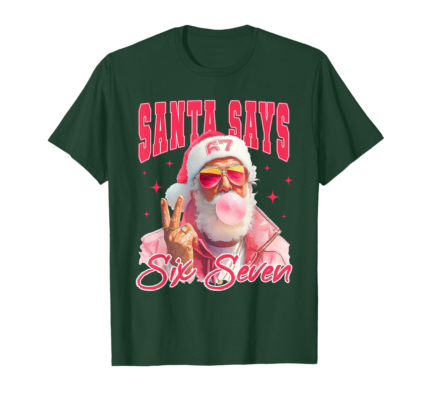 Santa Says Six Seven Meme 67 Christmas Funny Santa Crew Xmas T-Shirt