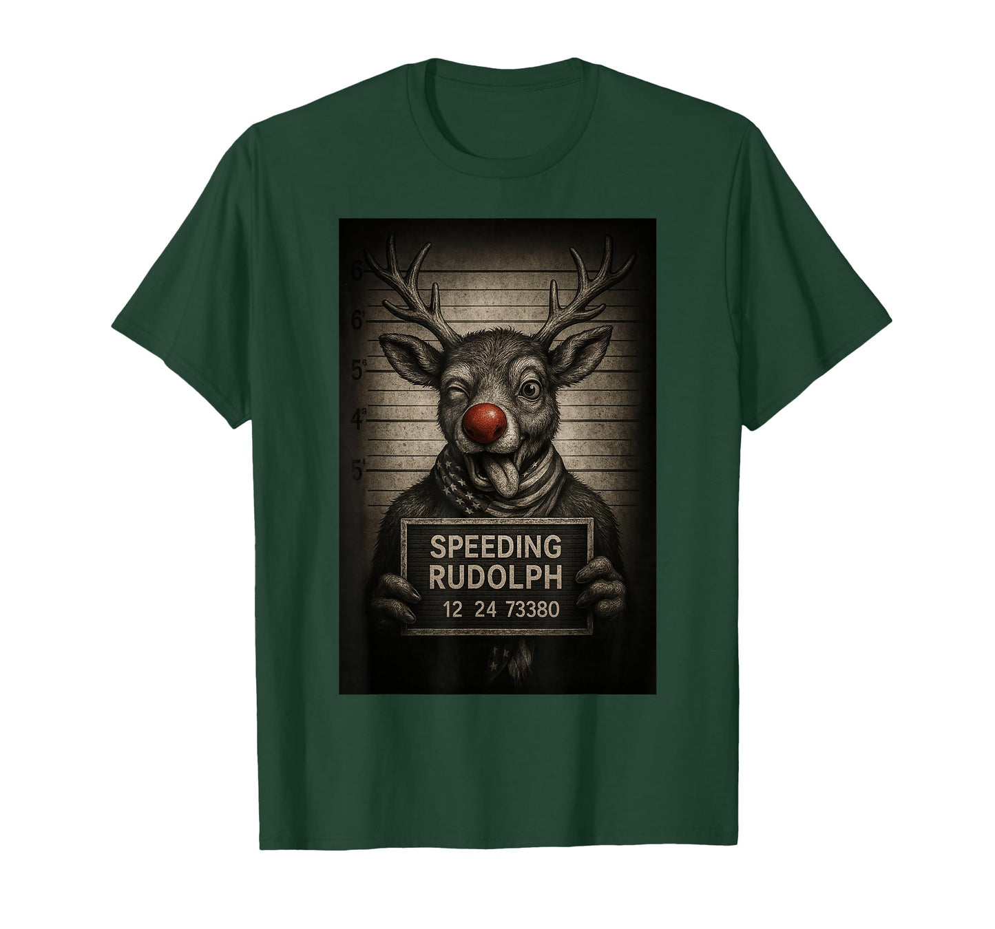 USA Speeding Rudolph – Reindeer Mugshot - Funny Christmas T-Shirt