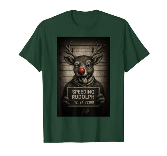 USA Speeding Rudolph – Reindeer Mugshot - Funny Christmas T-Shirt