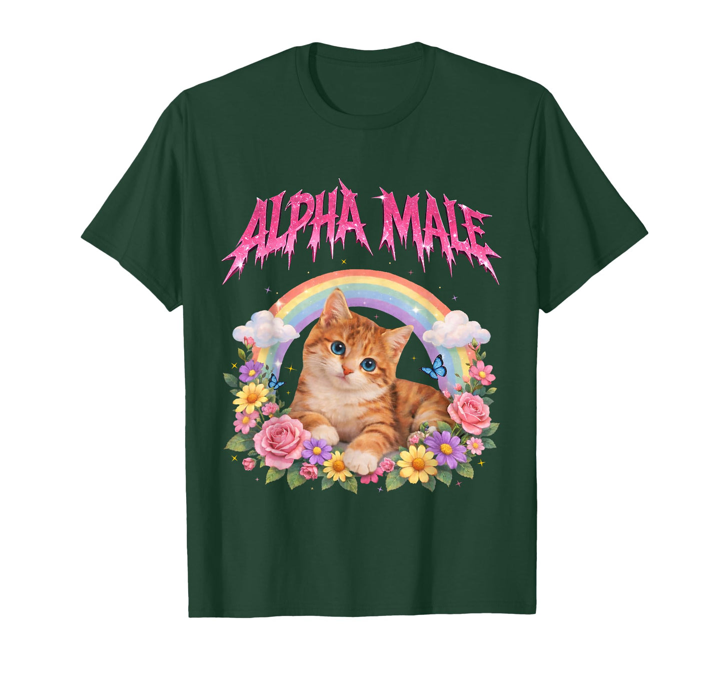 Alpha Male Funny Kitten Rainbow Floral T-Shirt