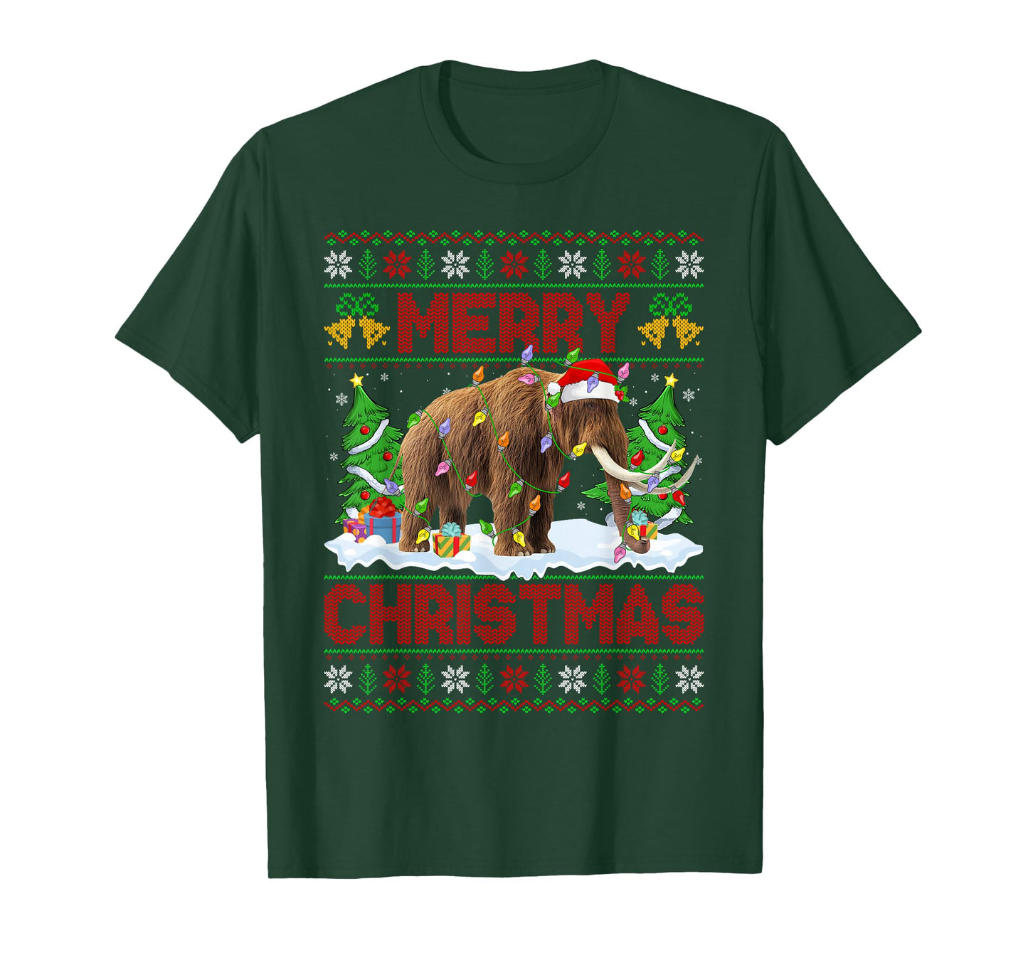 Woolly Mammoth Ugly Xmas Sweater Animal Lights Christmas T-Shirt