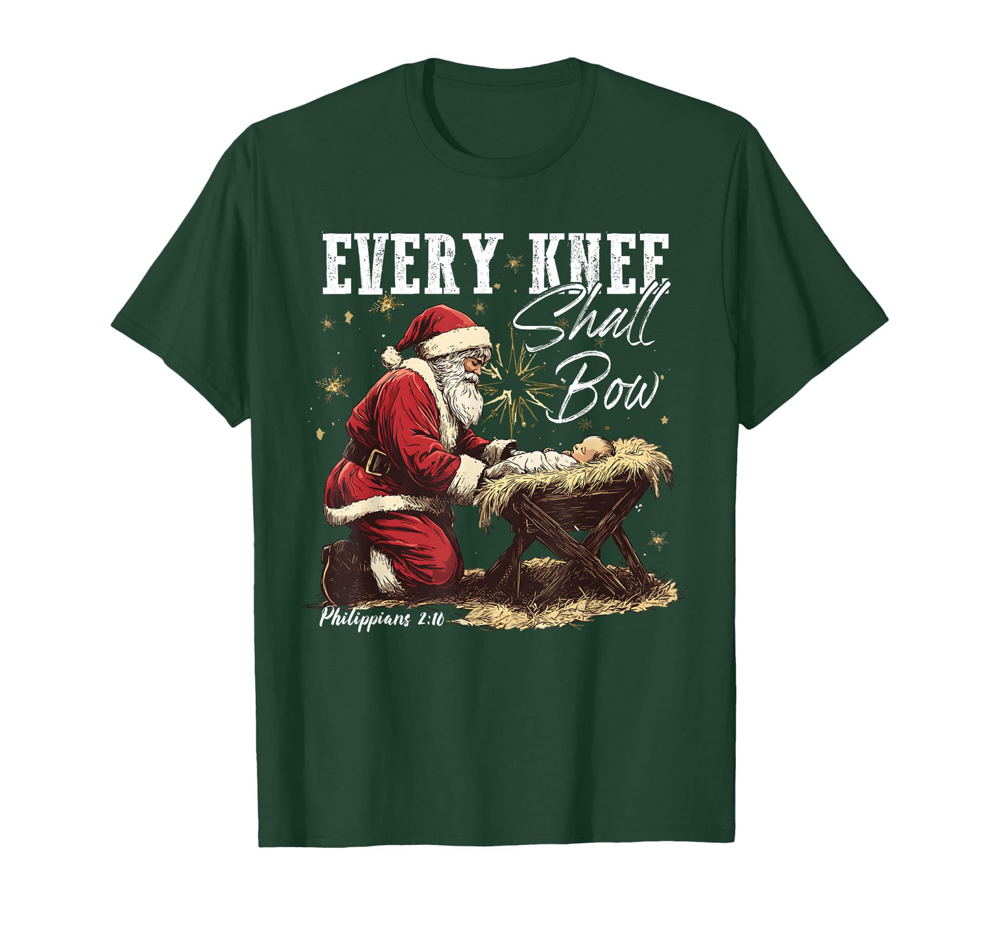 Every Knee Shall Bow Santa Christmas Nativity Scene Xmas T-Shirt