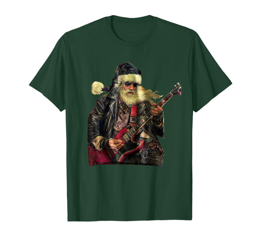 Rock Christmas Santa Claus Playing Guitar Art Print T-Shirt