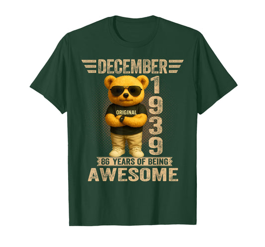 86 Year Old December 1939 Teddy Bear 86th Birthday Men Women T-Shirt