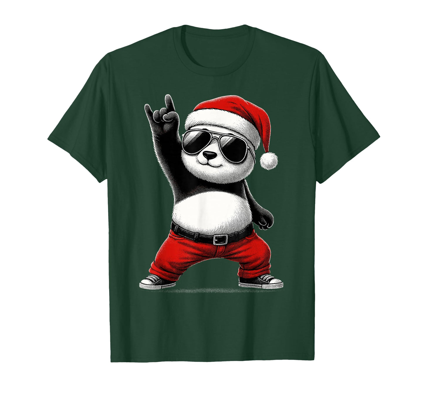 Panda Santa Rock On Men Women Kids Funny Panda T-Shirt