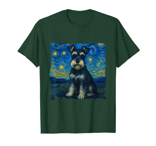 Schnauzer Dog Art Starry Night Style Painting Dog Lovers T-Shirt