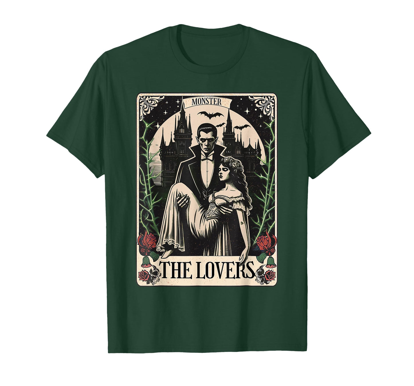 The Lovers Tarot Flowers Vampire Monster Dracula and Bride T-Shirt