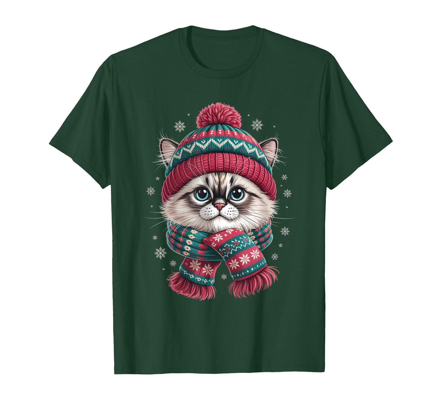 Funny Ragdoll Cat Santa Hat Christmas Lights T-Shirt
