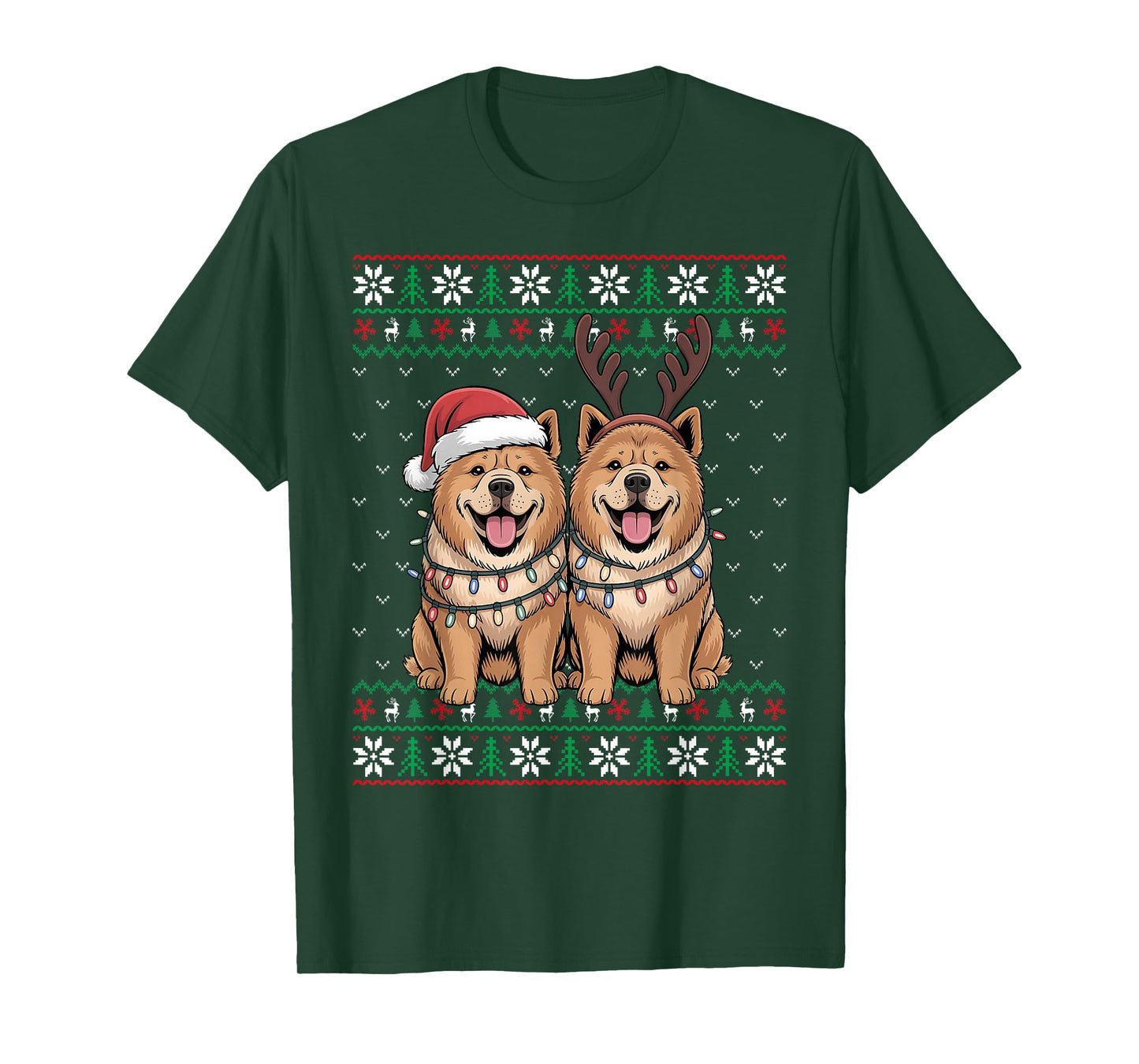 Ugly Xmas Lights Men Women Chow Chow Dog Christmas Sweater T-Shirt