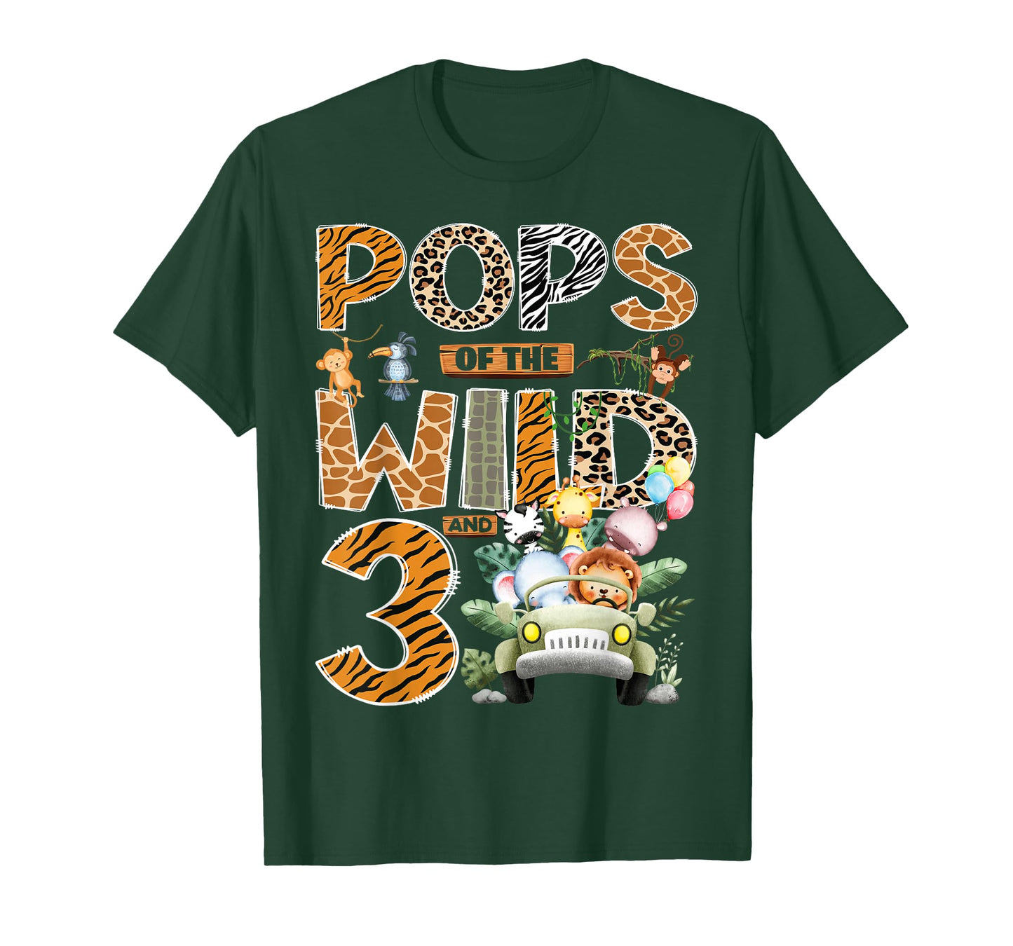 Pops of The Wild Three 3rd Birthday Boy Safari Jungle T-Shirt
