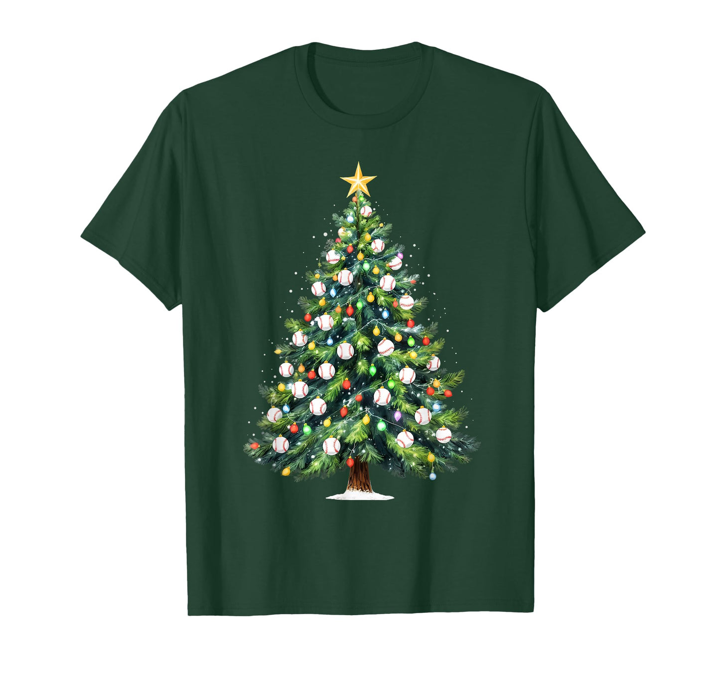 Christmas Baseball Tree Lights Funny Xmas Family Holiday T-Shirt