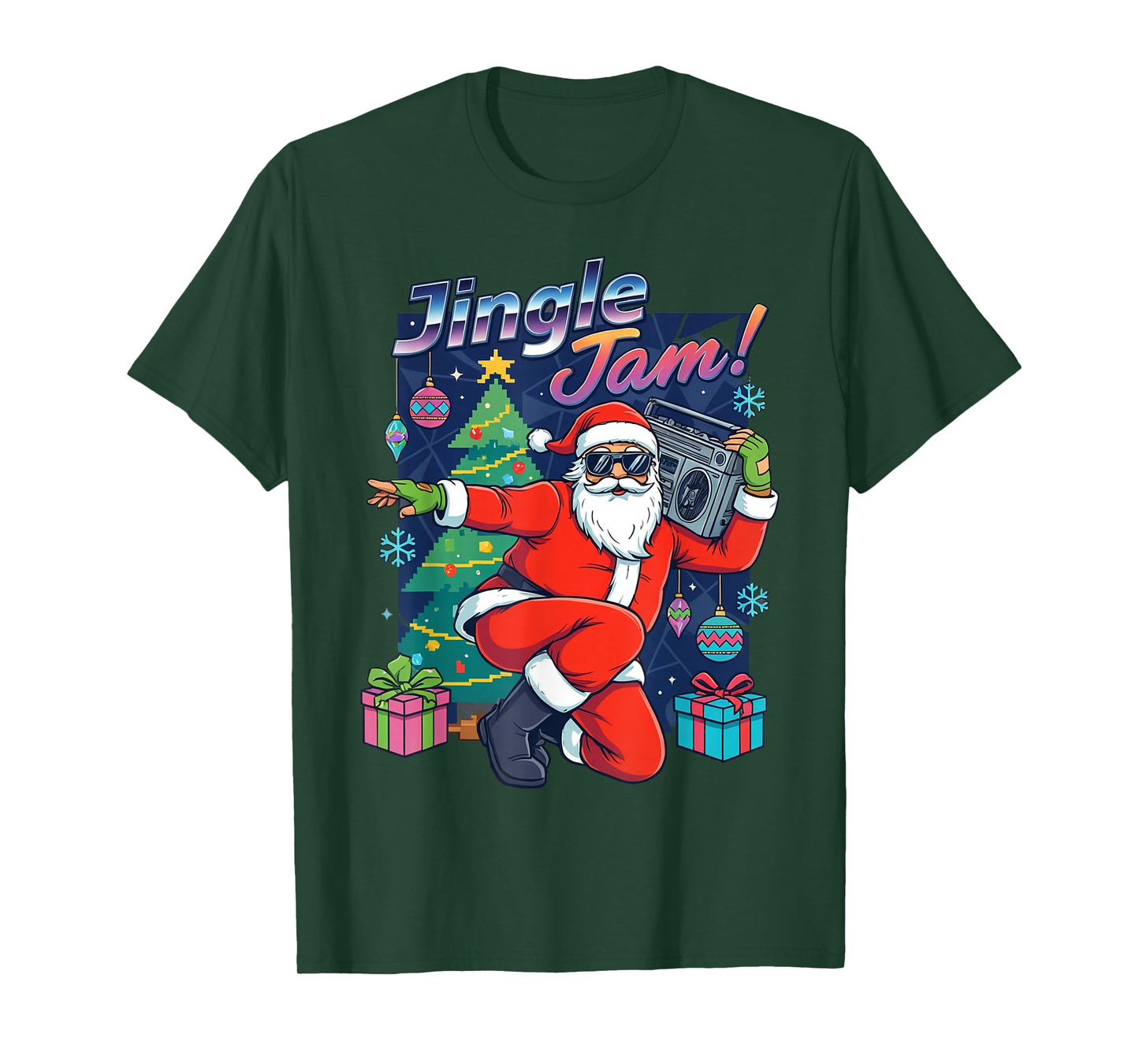 Jingle Jam Santa – Funky Christmas Boombox Party Design T-Shirt