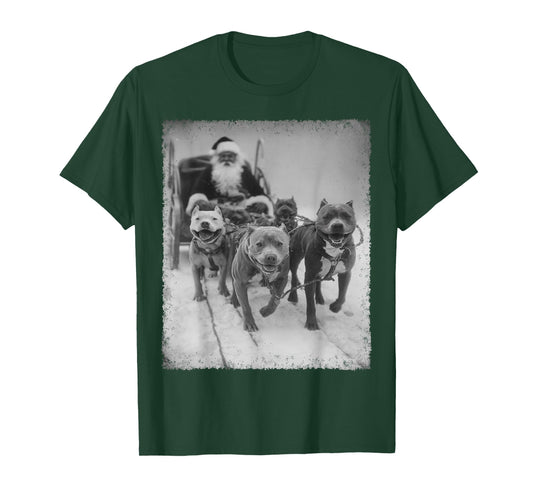 Pitbull Christmas Santa Sleigh T-Shirt