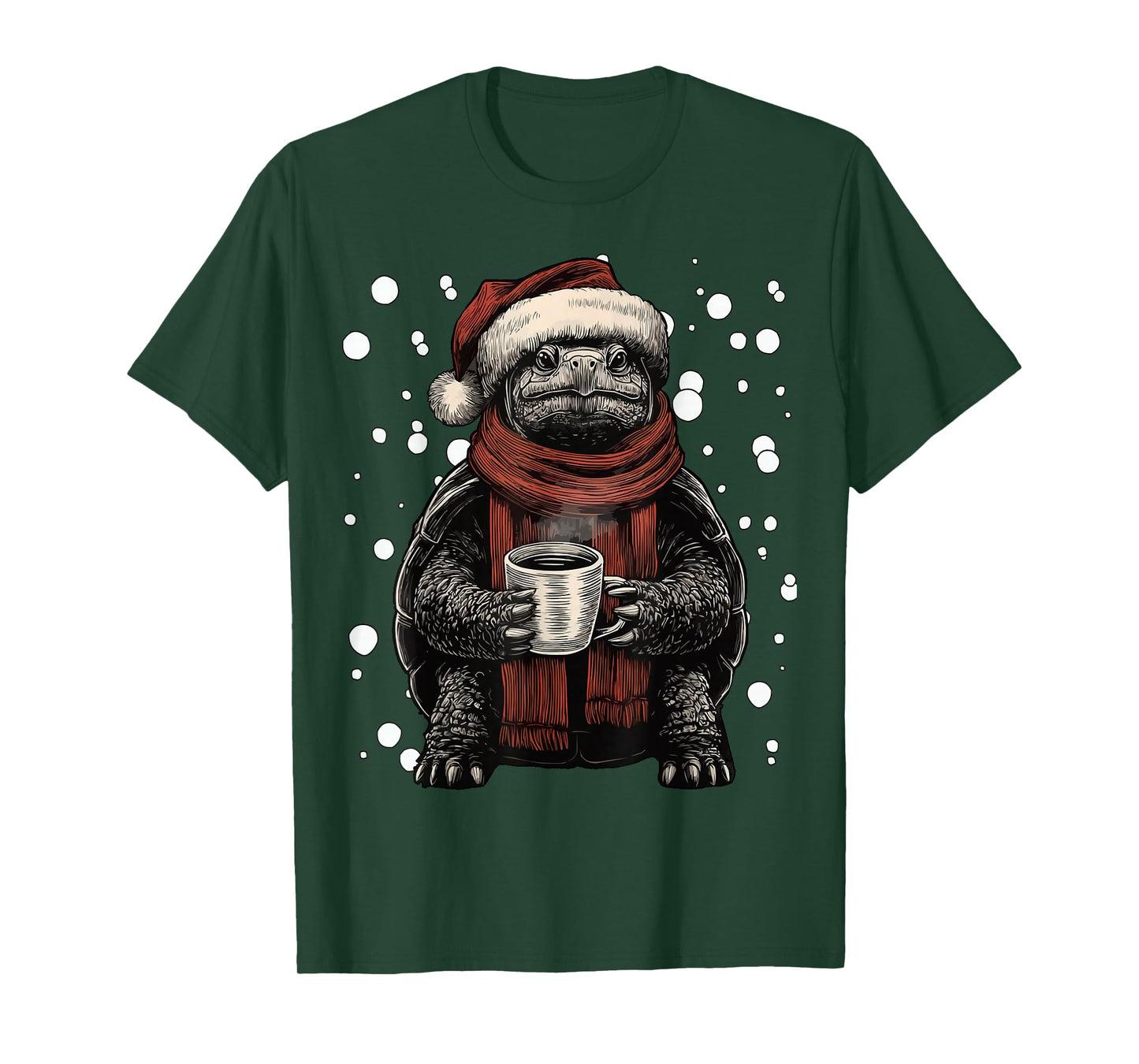 Christmas Turtle with Santa Hat Coffee Lover Funny Winter T-Shirt