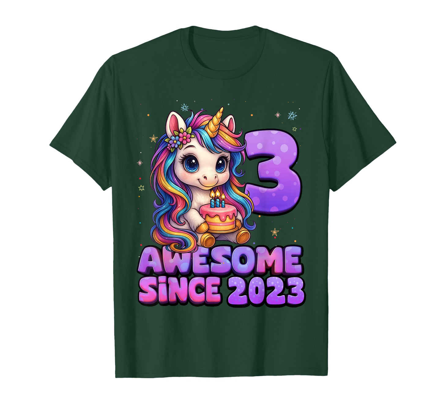 3 Year Old Girl Awesome Since 2023 Unicorn 3rd Birthday Girl T-Shirt
