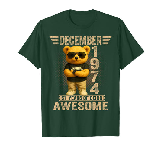51 Year Old December 1974 Teddy Bear 51st Birthday Men Women T-Shirt