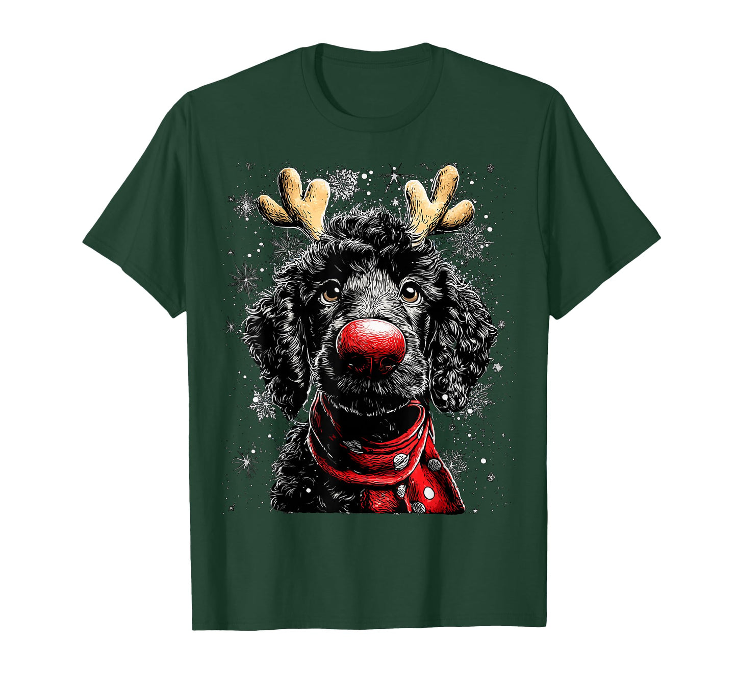 Whimsical Reindeer Poodle Dog Funny Christmas Graphic T-Shirt