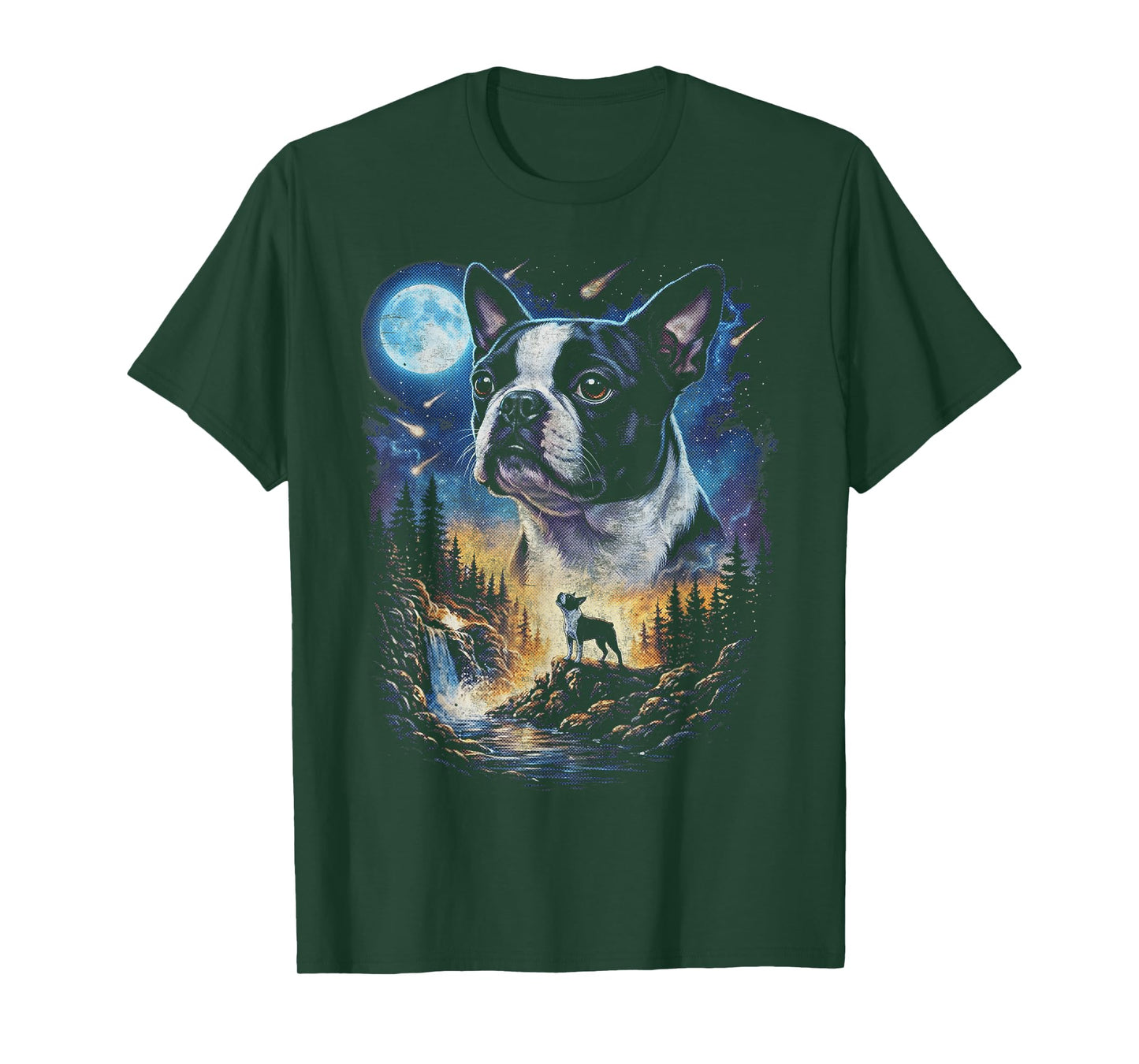 Boston Terrier Howling at The Moon Vintage Dog Art T-Shirt