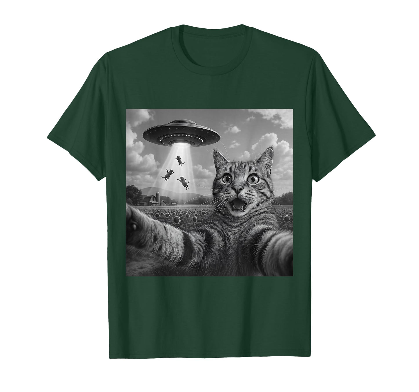 Alien Cat Selfie UFO Gifts Men Teen Boys Graphic Funny Cat T-Shirt