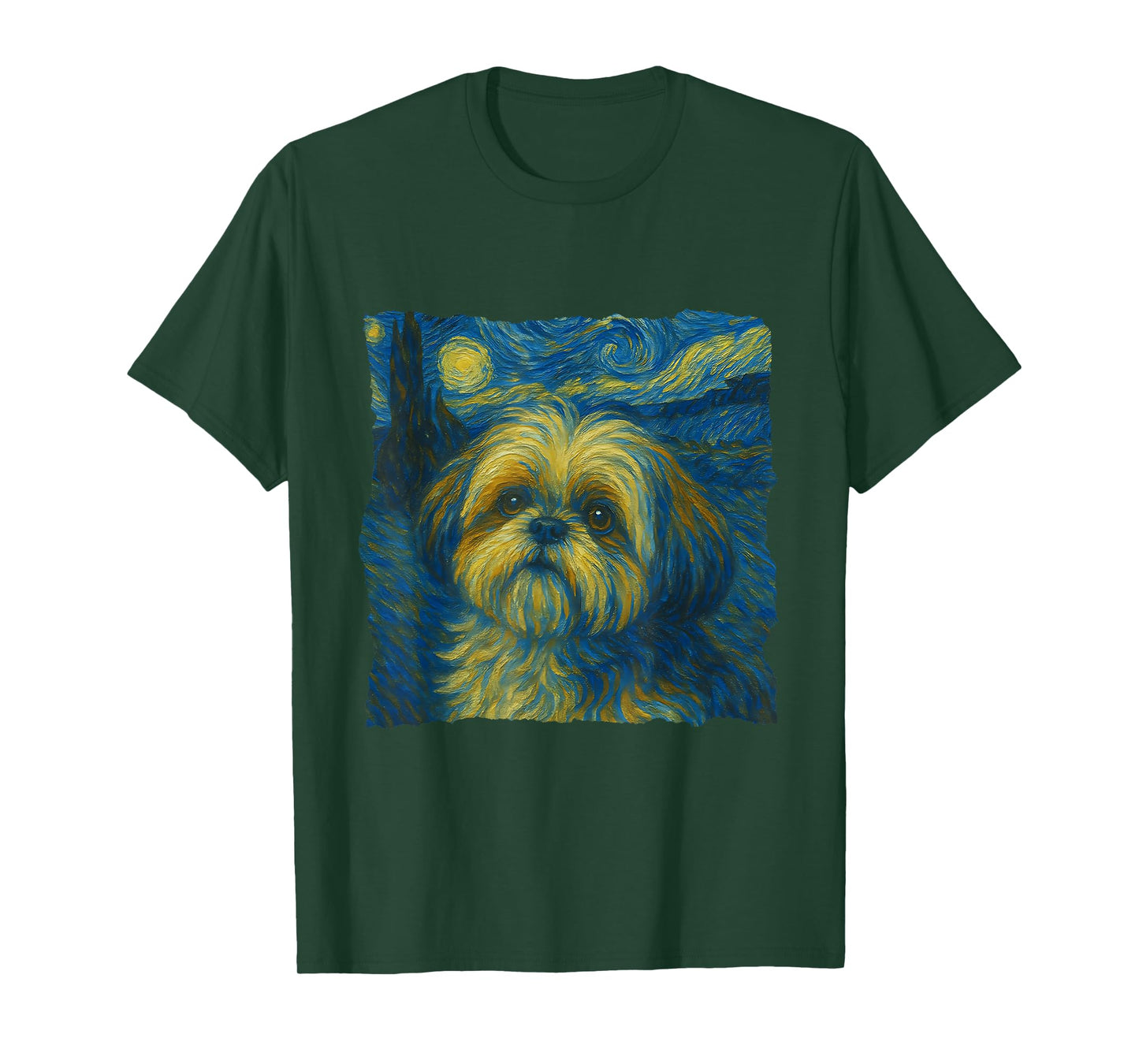 Shih Tzu Dog Art Starry Night Style Painting Dog Lovers T-Shirt