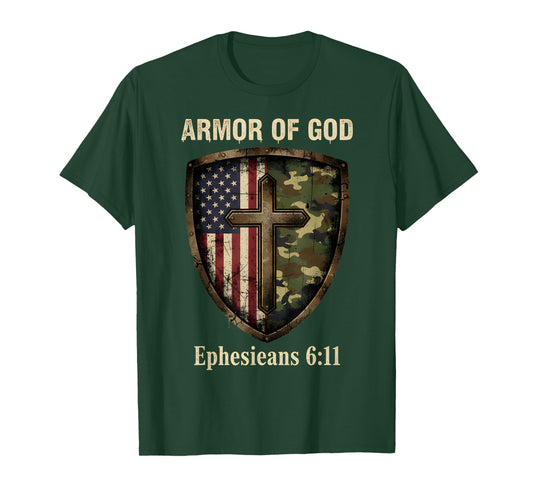 Armor God Camouflage Cross Religious Faith Military Bible T-Shirt