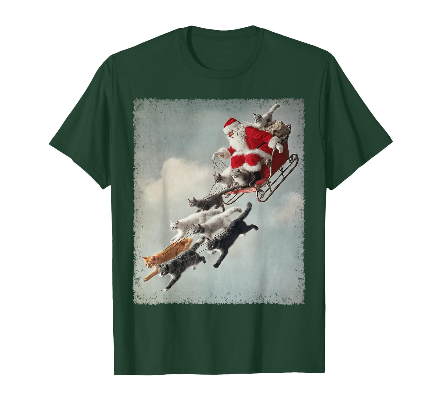Cats Pulling Santa's Sleigh Christmas T-Shirt