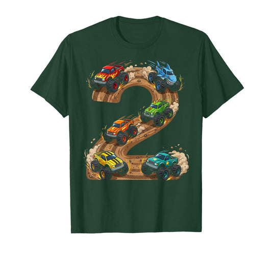 2 Year Old Monster Truck Boy Toddler 2nd Birthday Party T-Shirt