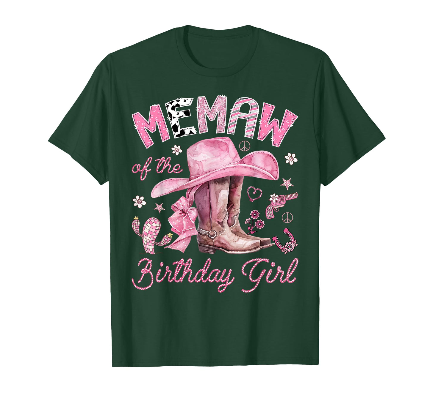Memaw of The Birthday Girl Pink Cowgirl Western Rodeo T-Shirt