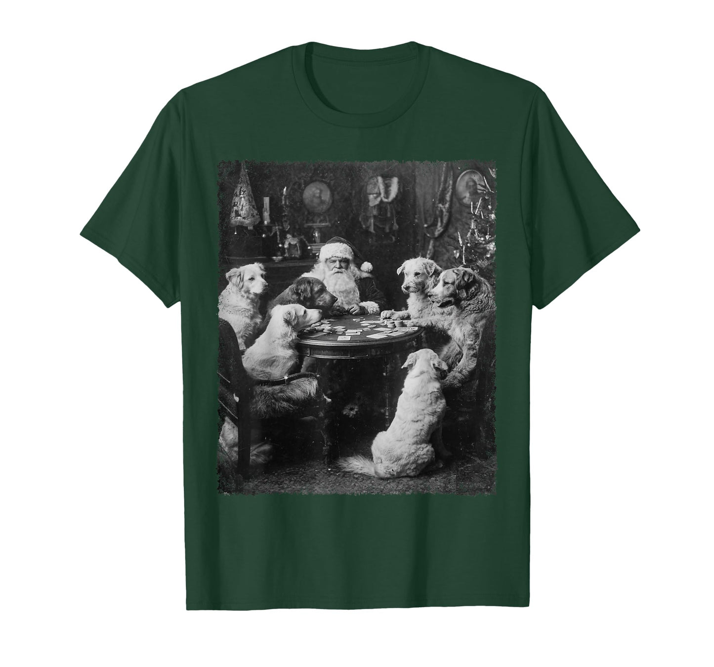 Santa Playing Cards Dogs Playing Poker Christmas Design T-Shirt