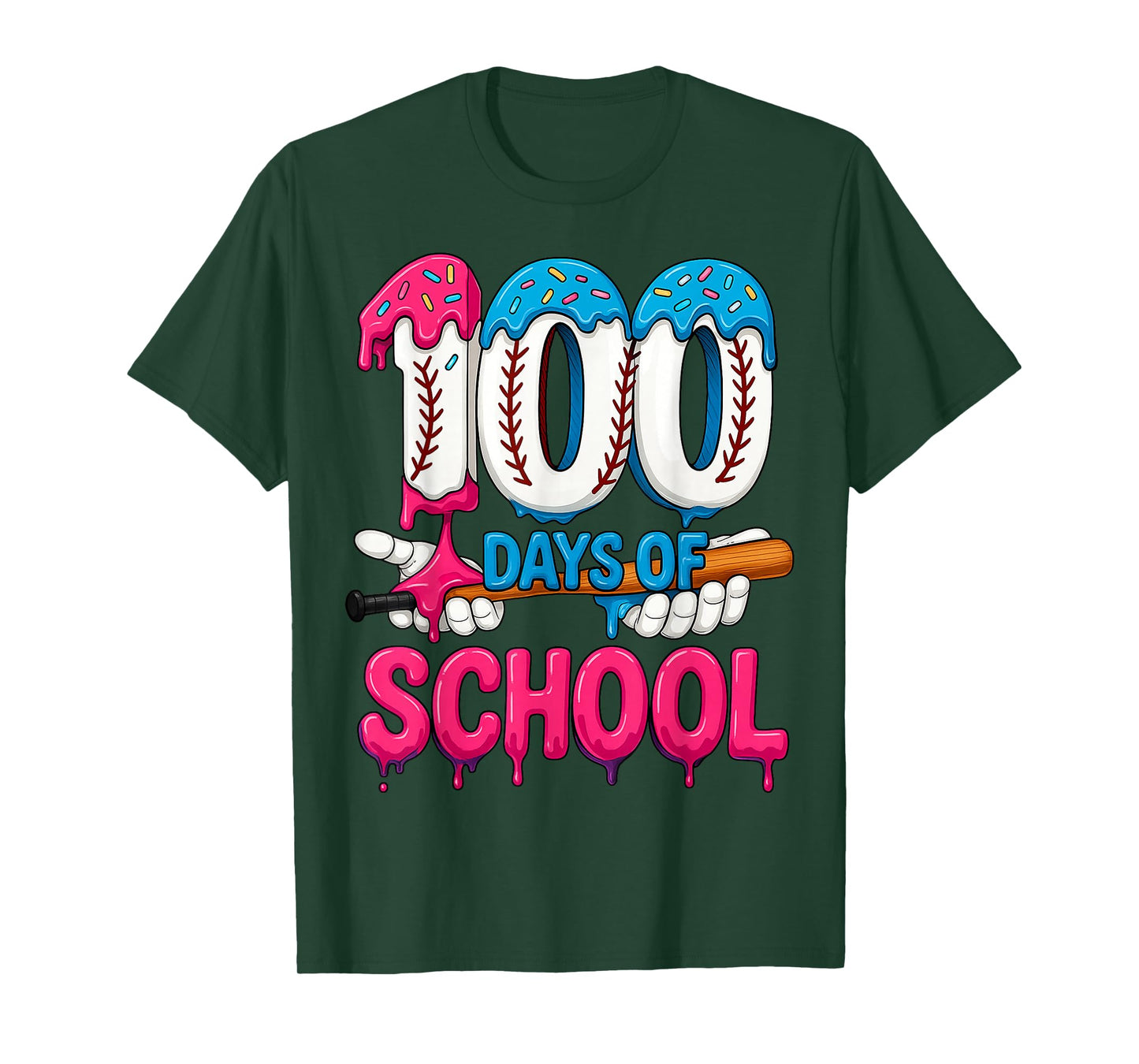 100 Days of School Baseball Ice Cream Teacher Student T-Shirt