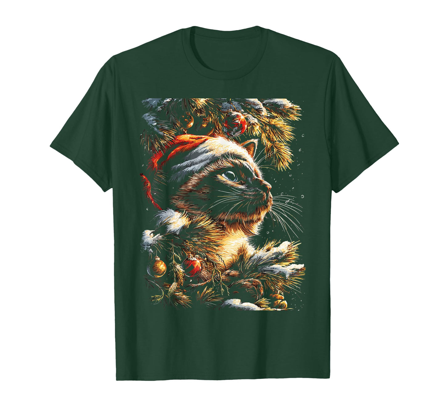 Christmas Siamese Cat with Santa Hat Festive Winter Kitten T-Shirt