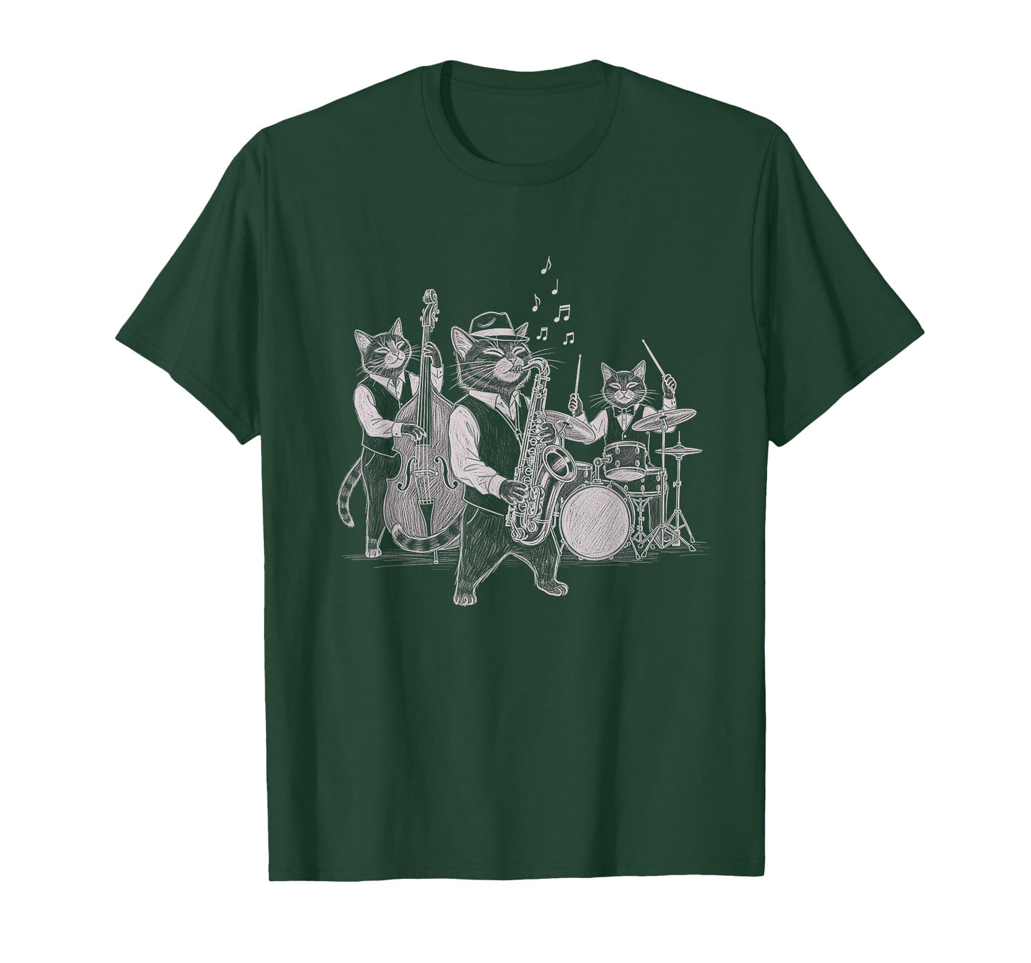 Cats Playing Jazz Saxophone Drums Art Music Lover T-Shirt