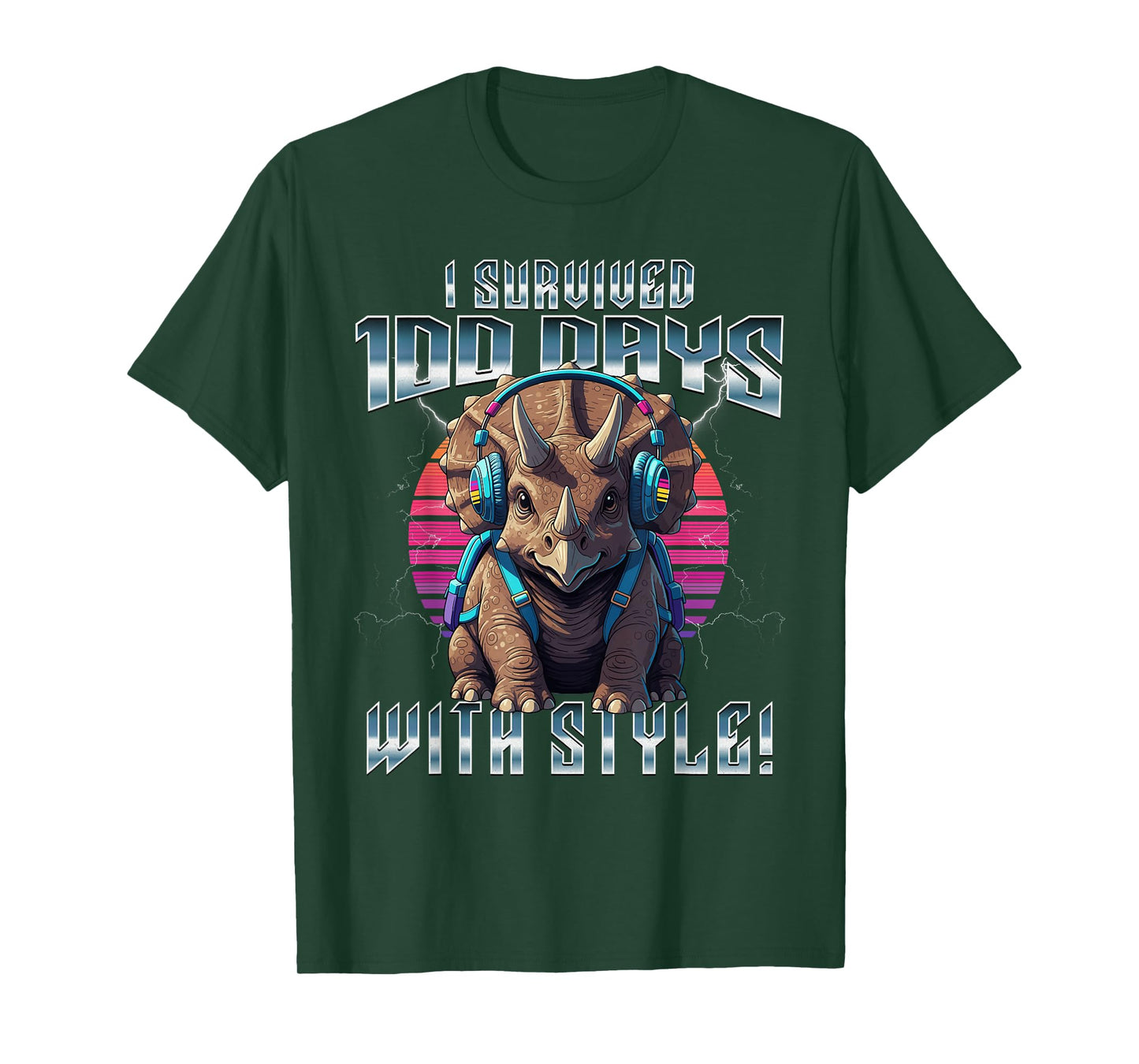 Retro Style Dinosaur Triceratops 100 Days of School T-Shirt