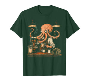 Vintage 90s Cool Octopus Barista Funny Caffeine Coffee Lover T-Shirt