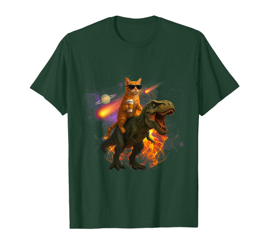 Cosmic Coffee Cat, Funny Stargazing Feline with T-Rex & UFO T-Shirt